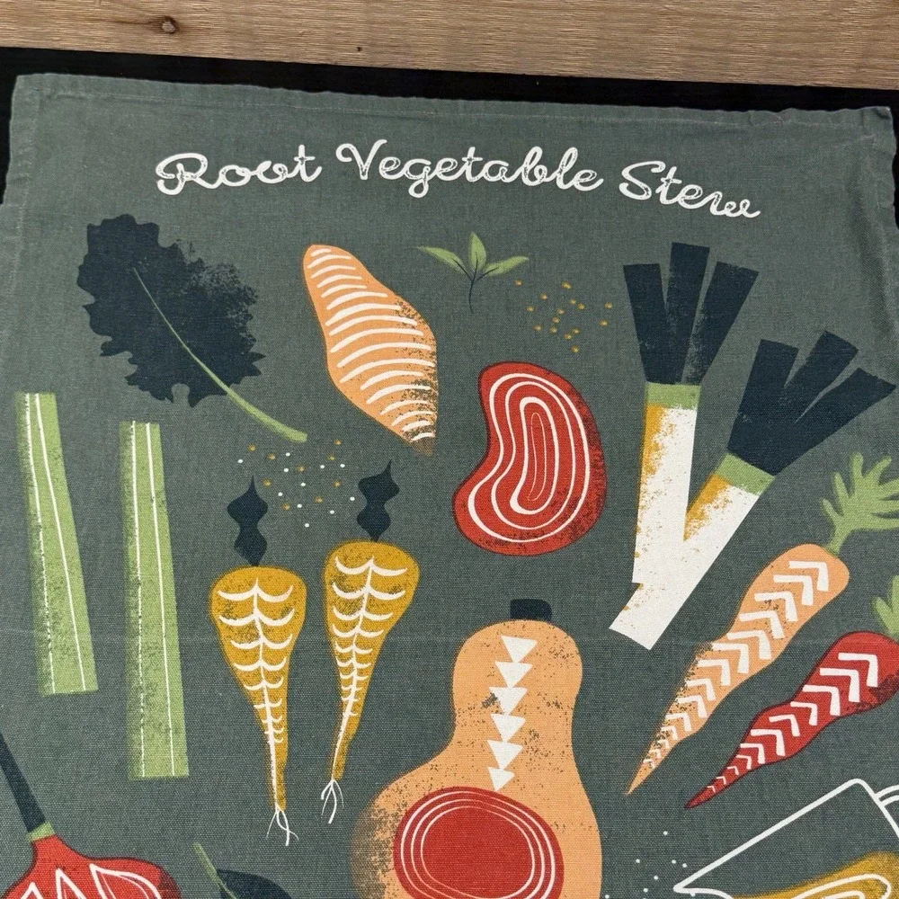 Crate and Barrel Tea Towel Root Vegtable Stew 100% Cotton 20